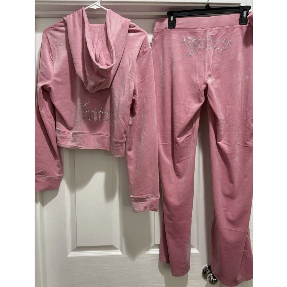 JUICY COUTURE Velour OG Bling Tracksuit Hoodie Pant Set Rose (Pink) Large  L